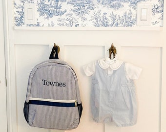 Sac à dos personnalisé en seersucker pour enfants, cartable à monogramme