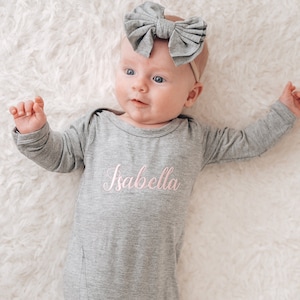 Personalized Knot Gown, Baby Girl Coming Home Outfit, Baby Hospital Outfit, Newborn Baby Girl Outfit, Baby Shower Gift for Baby Girl