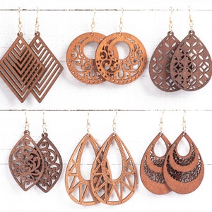 Wood Earrings, 64 Styles of Wooden Earrings, Wood Teardrop Earrings, Wooden Statement Earrings, Wood Hoop Earrings, Trendy Earrings