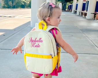 Personalized Baby Backpacks, Monogrammed Toddler Backpacks, Seersucker Backpack, Preschool Book Bag, Personalized Baby Girl Gifts