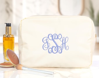 Personalized Nylon Cosmetic Bags, Oversized Makeup Bag, Monogram Makeup Organizer, Custom Toiletry Bag