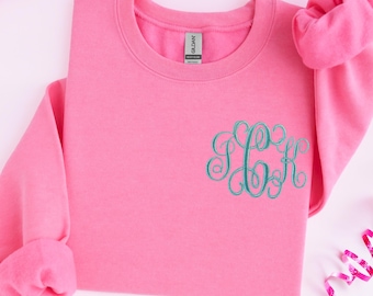 Felpa con monogramma, girocollo ricamato, regalo personalizzato per lei