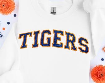 Custom Game Day Sweatshirt, Embroidered Sweatshirt with Glitter, High School Football Sweatshirt, Personalized Embroidery, Tigers Sweatshirt