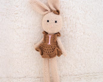Personalized Crochet Doll, Embroidered Bunny, Monogrammed Baby Gift for Boys & Girls