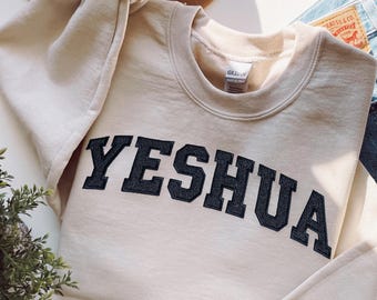 Custom Christian Sweatshirt, Embroidered Yeshua Sweatshirt with Glitter, Personalized Embroidery, Adult Baptism Gift, Teen Baptism Gift
