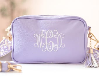 Personalized Vegan Leather Crossbody Bag, Embroidered Guitar Strap