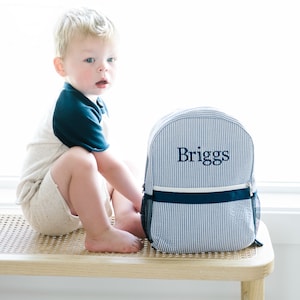Sacs à dos personnalisés pour bébé, sacs à dos à monogramme pour tout-petit, sac à dos en seersucker, cartable préscolaire, cadeaux personnalisés pour bébé