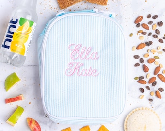 Gepersonaliseerde seersucker-lunchtas, geïsoleerde lunchbox met monogram