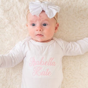 Personalized Knot Gown, Baby Girl Coming Home Outfit, Baby Hospital Outfit, Newborn Baby Girl Outfit, Baby Shower Gift for Baby Girl