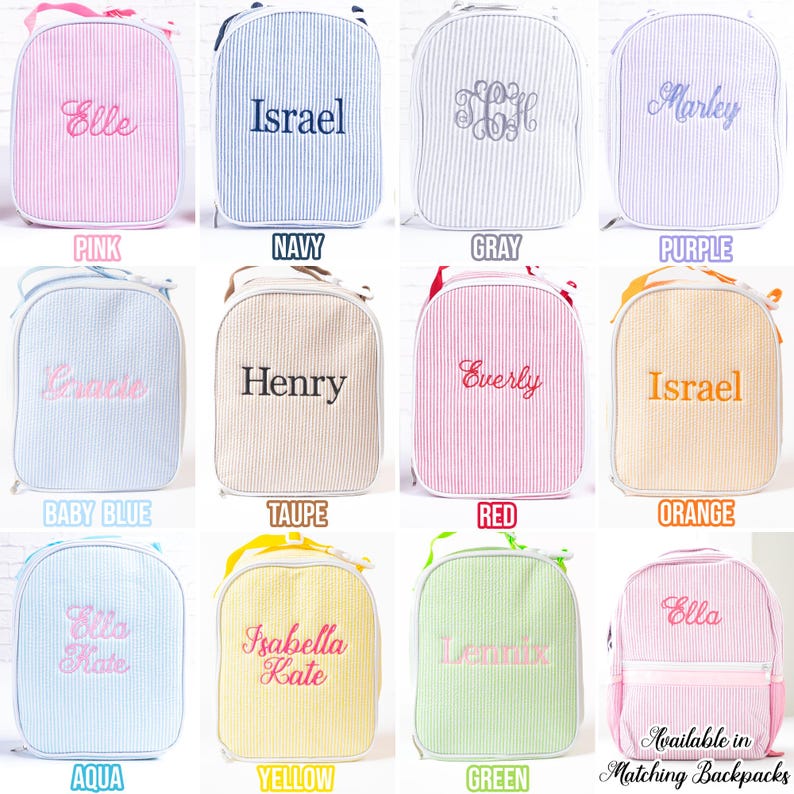 Personalized Lunch Bags for Kids, Insulated Lunch Bag, Seersucker Lunch Bag, Monogrammed Kids Lunch Bag, Lunch Box, Lunch Bag for Women