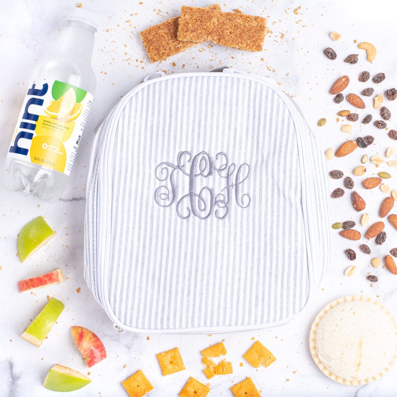 Personalized Lunch Bags for Kids | Insulated Lunch Bag | Seersucker Lunch Bag | Monogrammed Kids Lunch Bag | Lunch Box | Lunch Bag for Women 