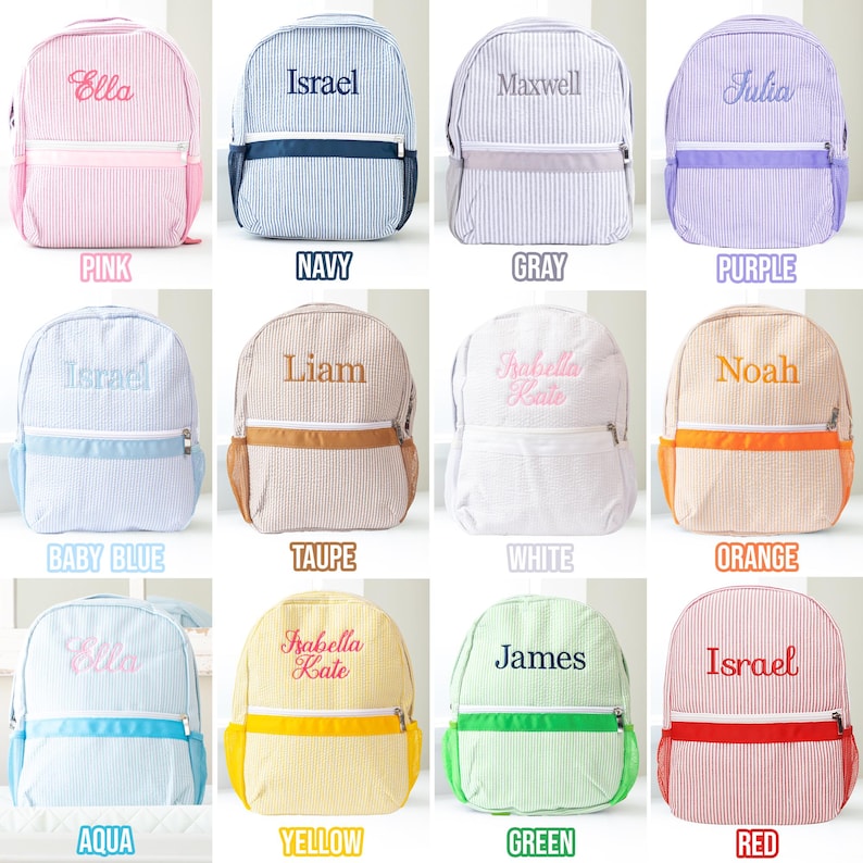 Personalized Baby Backpacks, Monogrammed Toddler Backpacks, Seersucker Backpack, Preschool Book Bag, Personalized Baby Gifts