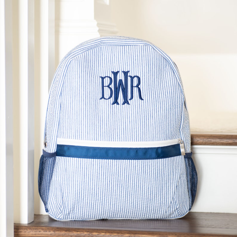 Personalized Kids Backpack Monogrammed Backpack Seersucker Etsy