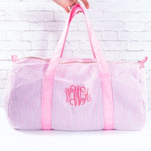 Personalized Baby Duffle Bag Monogram Seersucker Baby Bag Monogrammed Baby Gifts for Boys Kids Duffel Bag Monogram Baby Travel Bag Pink