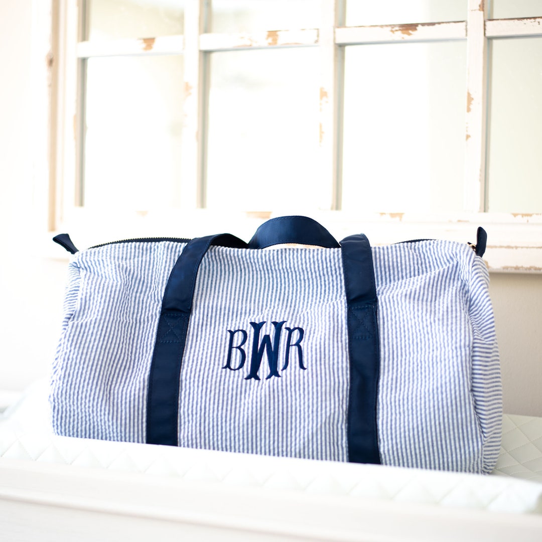 Personalized Baby Duffle Bag Monogram Seersucker Baby Bag Monogrammed