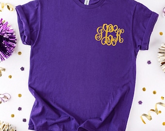 Game Day Monogrammed T-Shirt, Embroidered Shirt, Custom Tees, Football T-Shirt, Personalized Gift for Her, Personalized Graduation Gift