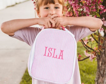 Bolsas de almuerzo personalizadas para niños, bolsa de almuerzo aislada, bolsa de almuerzo de seersucker, bolsa de almuerzo para niños con monograma, lonchera, bolsa de almuerzo para mujeres