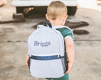 Sac à dos personnalisé en seersucker pour tout-petit, cadeau pour bébé à monogramme