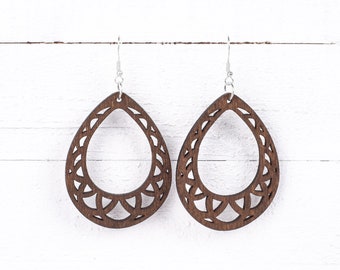 Wood Earrings | Sterling Silver Earrings | Hypoallergenic Earrings | Wood Dangle Earrings | Wooden Boho Earrings | Wood Statement Earrings