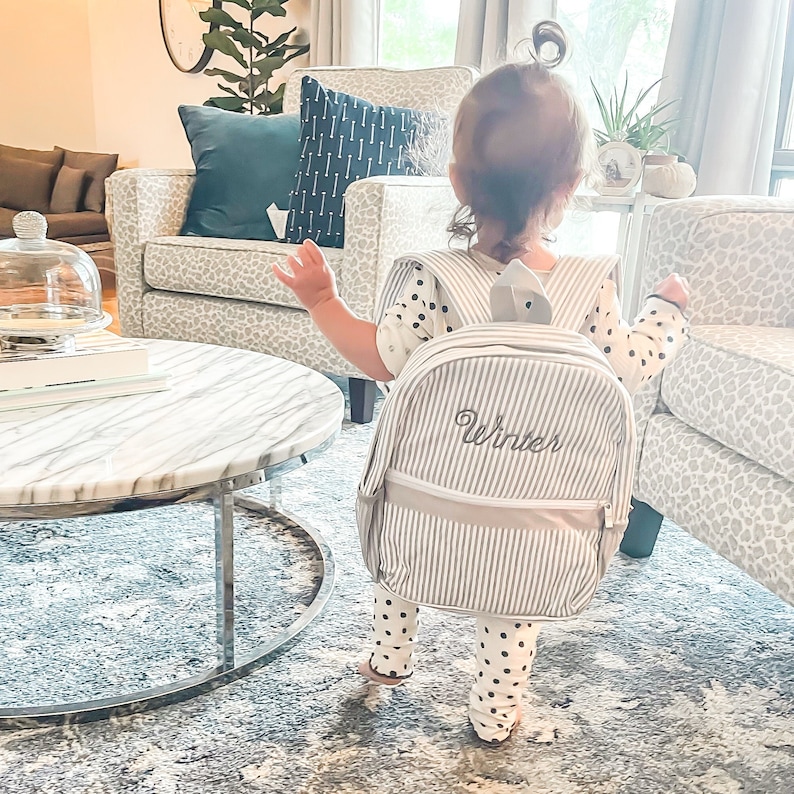 Personalized Baby Backpacks Monogrammed Toddler Backpacks Seersucker Backpack Preschool Book Bag Personalized Baby Gifts image 7