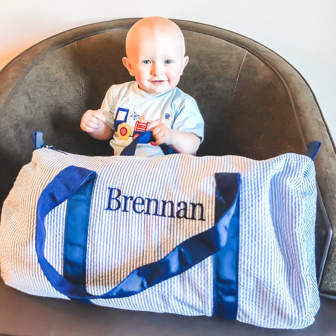 Personalized Baby Duffle Bag Monogram Seersucker Baby Bag Etsy