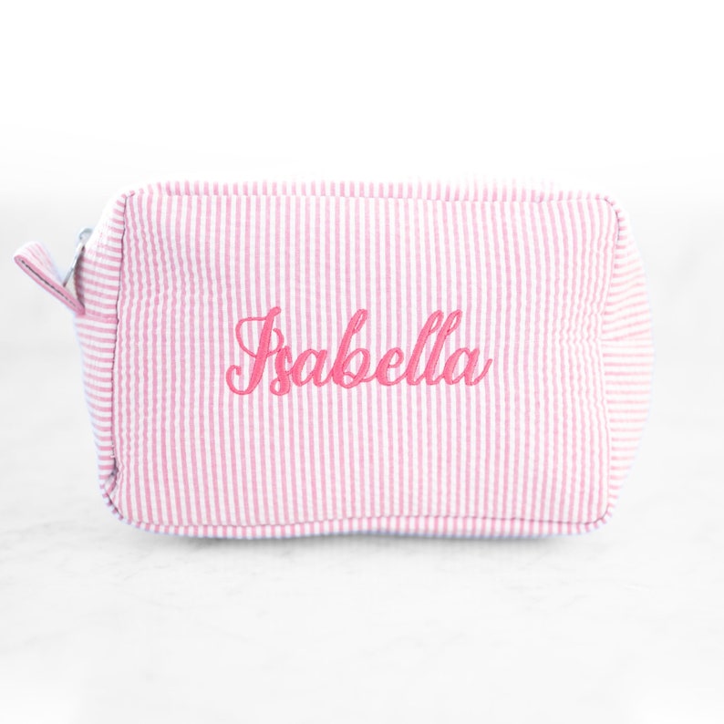 Custom Makeup Bag | Seersucker Cosmetic Bag | Personalized Toiletry Bag | Makeup Organizer | Personalized Makeup Bag | Custom Pencil Case