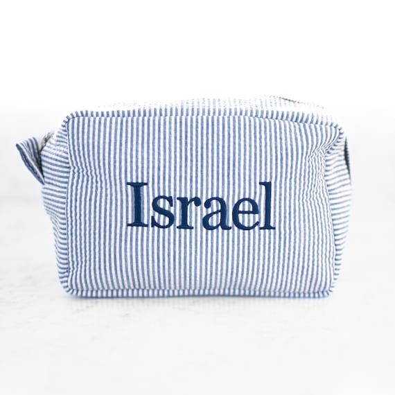 Personalized Cosmetic Bag, Seersucker Toiletry Bag, Custom Makeup Bag, Makeup Organizer, Personalized Makeup Bag, Custom Pencil Case