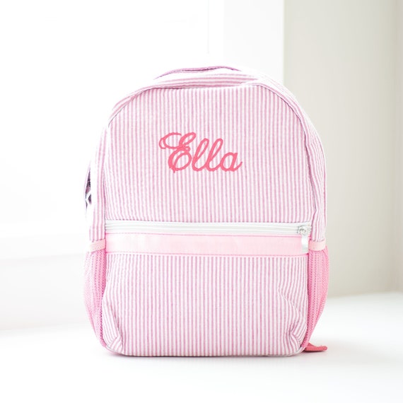 Personalized Toddler Backpack - Small Seersucker, The Initial Design  monograms + embroidery