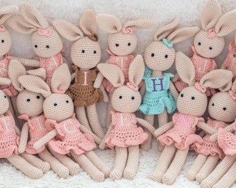 Personalized Crochet Doll, Embroidered Bunny, Monogrammed Baby Gift for Girls & Boys
