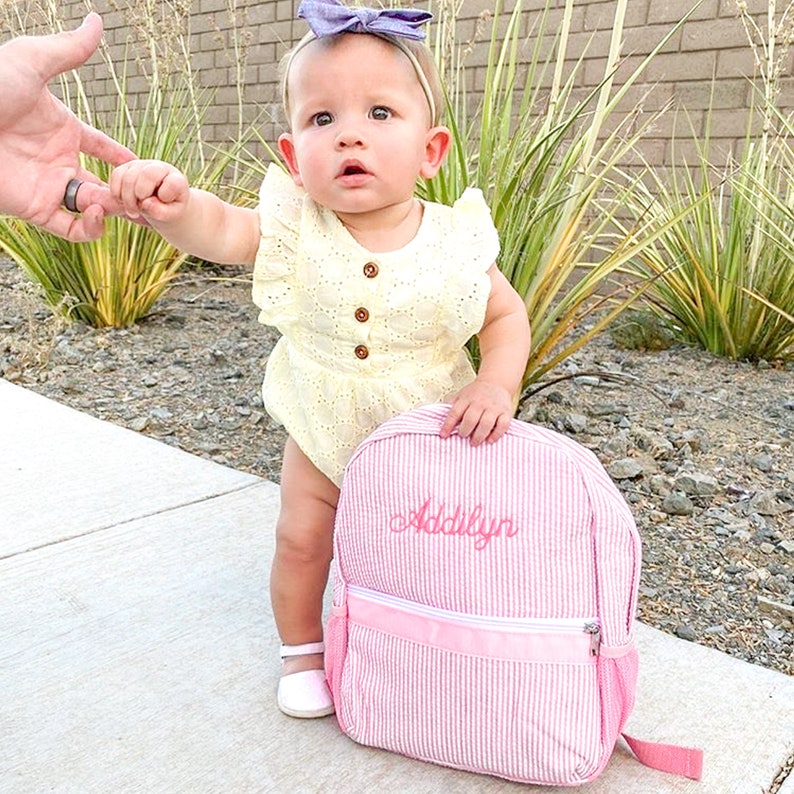 Personalized Baby Backpacks, Monogrammed Toddler Backpacks, Seersucker Backpack, Preschool Book Bag, Personalized Baby Gifts
