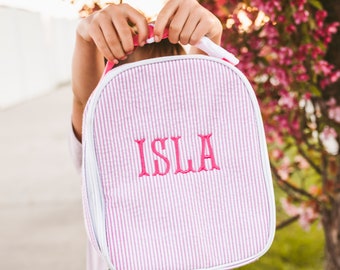 Personliga lunchväskor för barn, isolerad lunchväska, Seersucker lunchväska, barnmatväska med monogram, matlåda, lunchväska för kvinnor