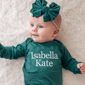 Personalized Knot Gown, Baby Girl Coming Home Outfit, Baby Hospital Outfit, Newborn Baby Girl Outfit, Baby Shower Gift for Baby Girl
