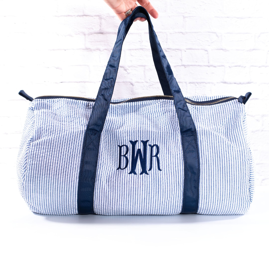 Personalized Baby Duffle Bag Monogram Seersucker Baby Bag Monogrammed