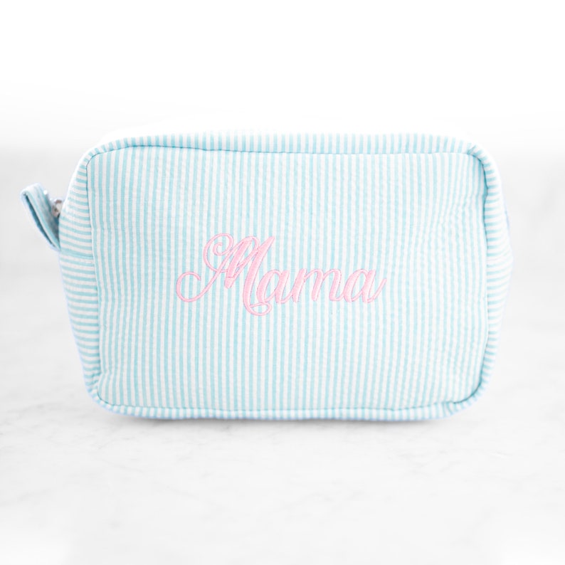Custom Makeup Bag | Seersucker Cosmetic Bag | Personalized Toiletry Bag | Makeup Organizer | Personalized Makeup Bag | Custom Pencil Case
