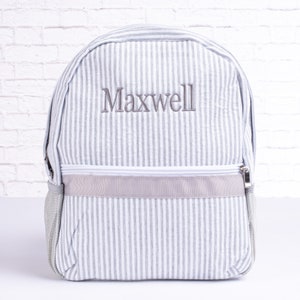 Personalized Baby Backpacks Monogrammed Toddler Backpacks Seersucker Backpack Preschool Book Bag Personalized Baby Girl Gifts Gray