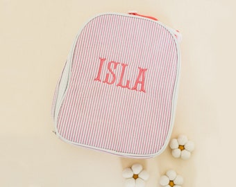 Personlig Seersucker isolerad lunchväska, monogrammatlåda för barn