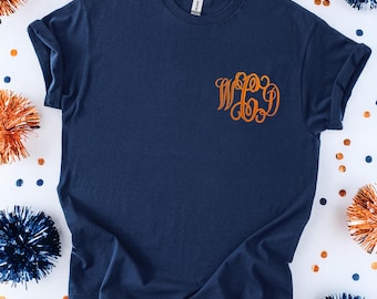 Game Day Monogrammed T-Shirt, Embroidered Shirt, Custom Tees, Football T-Shirt, Personalized Gift for Her, Personalized Graduation Gift