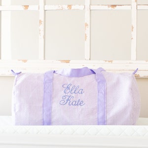 Personalized Baby Duffle Bag Monogram Seersucker Baby Bag Monogrammed Baby Gifts for Boys Kids Duffel Bag Monogram Baby Travel Bag Purple