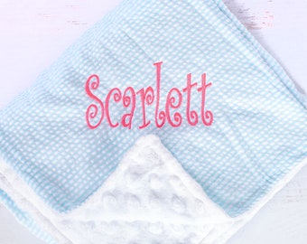 Personalized Baby Blankets | Monogrammed Seersucker Baby Blanket | Custom Baby Blanket | Personalized Baby Gifts | Baby Boy Gift