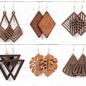 Wood Earrings, 64 Styles of Wooden Earrings, Wood Teardrop Earrings, Wooden Statement Earrings, Wood Hoop Earrings, Trendy Earrings