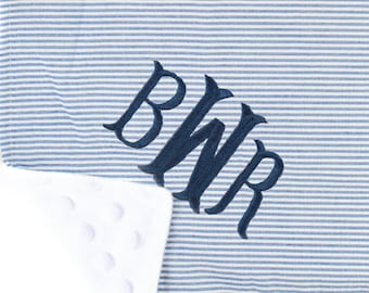 Personalized Baby Blankets, Monogrammed Seersucker Baby Blanket, Custom Baby Blanket, Personalized Baby Gifts, Baby Boy/Girl