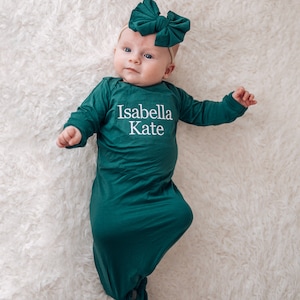 Personalized Knot Gown, Baby Girl Coming Home Outfit, Baby Hospital Outfit, Newborn Baby Girl Outfit, Baby Shower Gift for Baby Girl