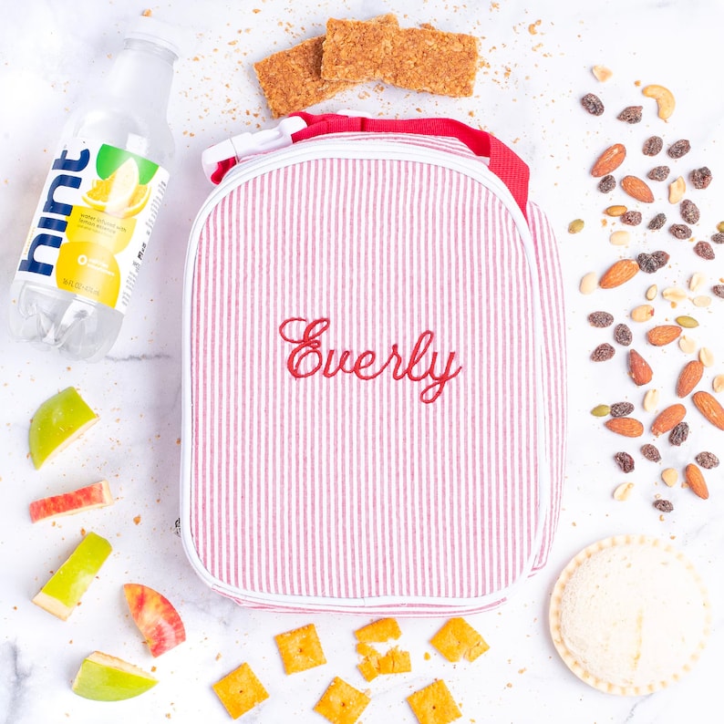Personalized Lunch Bags for Kids | Insulated Lunch Bag | Seersucker Lunch Bag | Monogrammed Kids Lunch Bag | Lunch Box | Lunch Bag for Women