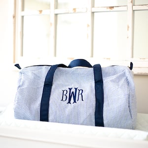 Personalized Baby Duffle Bag Monogram Seersucker Baby Bag Monogrammed Baby Gifts for Boys Kids Duffel Bag Monogram Baby Travel Bag image 7