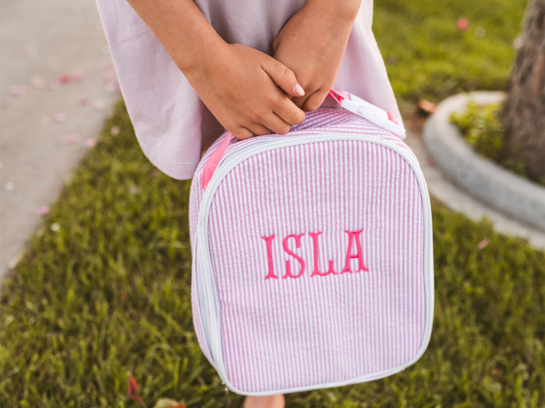Personalized Lunch Bags for Kids Insulated Lunch Bag Seersucker Lunch Bag Monogrammed Kids Lunch