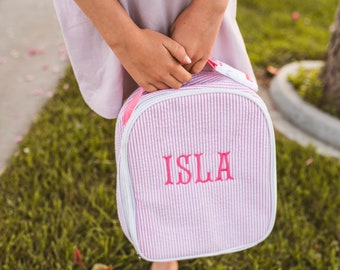 Personalized Lunch Bags for Kids | Insulated Lunch Bag | Seersucker Lunch Bag | Monogrammed Kids Lunch Bag | Lunch Box | Lunch Bag for Women