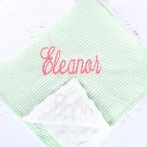 Personalized Baby Blankets, Monogrammed Seersucker Crib Blanket, Custom Baby Blanket, Personalized Baby Gifts, Personalized Kids Blanket