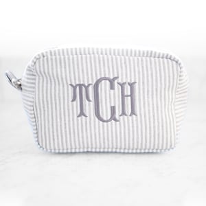 Custom Makeup Bag | Seersucker Cosmetic Bag | Personalized Toiletry Bag | Makeup Organizer | Personalized Makeup Bag | Custom Pencil Case
