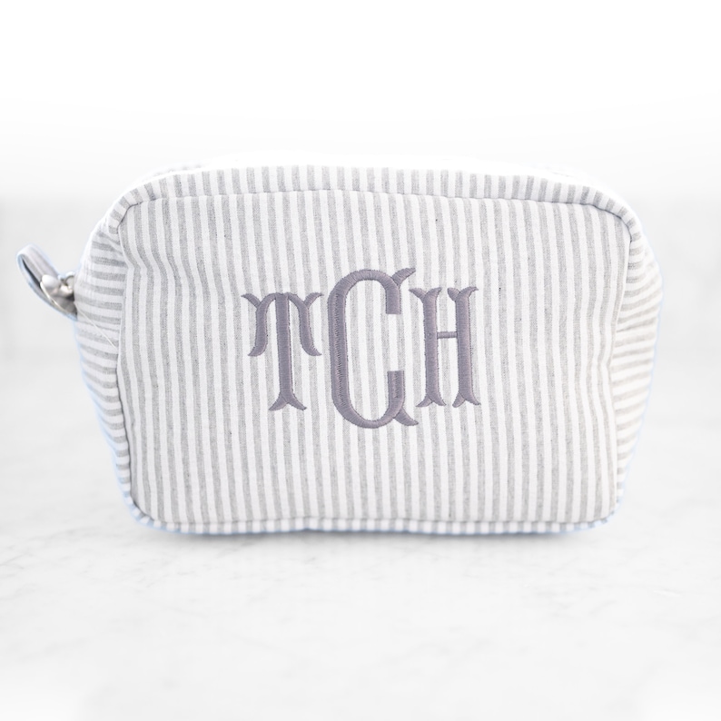 Custom Makeup Bag | Seersucker Cosmetic Bag | Personalized Toiletry Bag | Makeup Organizer | Personalized Makeup Bag | Custom Pencil Case