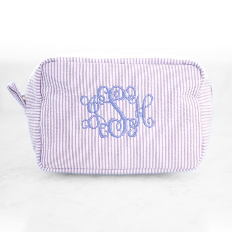 Custom Makeup Bag | Seersucker Cosmetic Bag | Personalized Toiletry Bag | Makeup Organizer | Personalized Makeup Bag | Custom Pencil Case